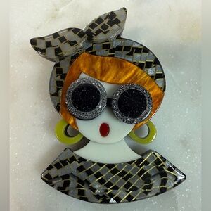 Unique Cool 60’s Lady Brooch Pin